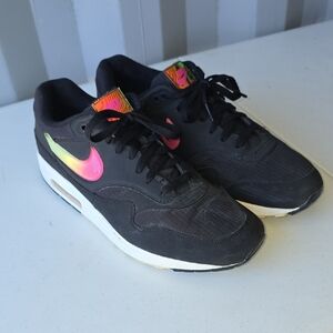 Nike Black Air Max Sneakers with Iridescent Pink And Green Swoosh